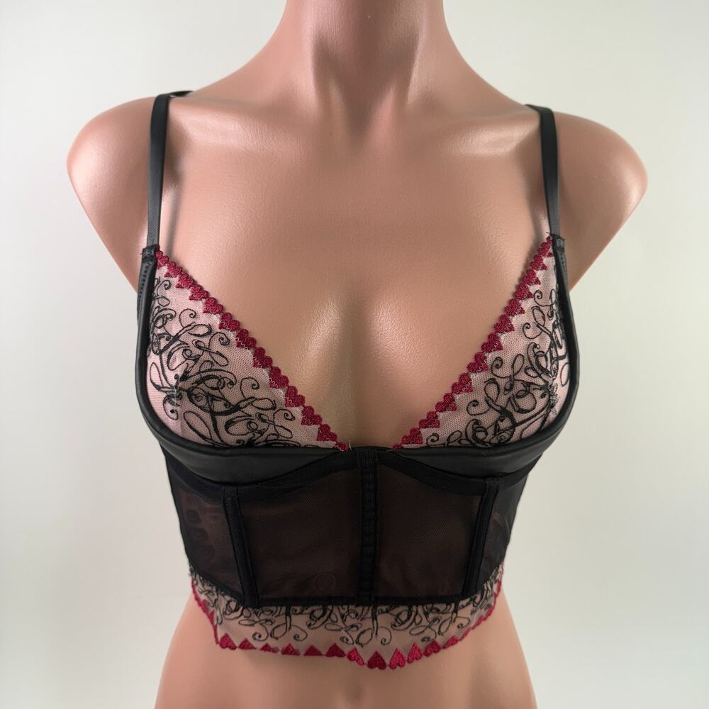Victoria's Secret Very Sexy Long Line Love Printed Corset Bra Black 34B NWT